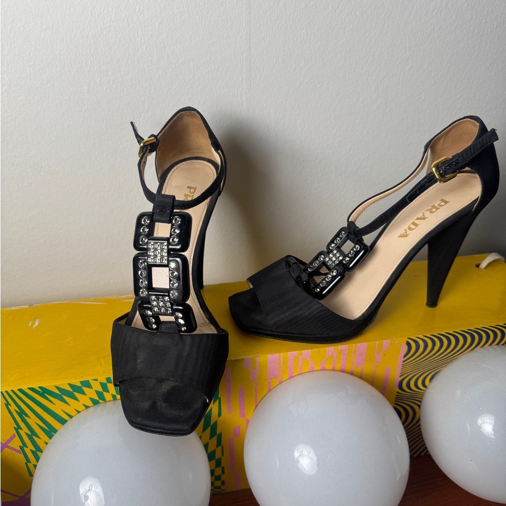 Prada Black Embellished Heels